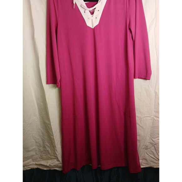 Cuddl Duds Pink Nitegown Oversized T-shirt XS Front Lace-up Detail Pockets - Picture 2 of 16